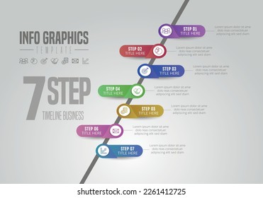Resumen de 7 pasos Elementos de infografía de la línea de tiempo con un icono. Ilustración vectorial.