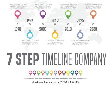 Resumen de 7 pasos Elementos de infografía de la línea de tiempo con un icono. Ilustración vectorial.