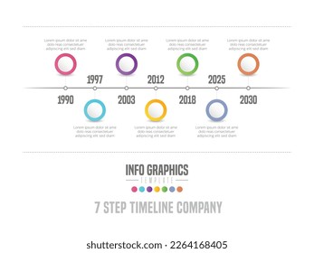 Abstract 7 steps Timeline infographics elements with icon. Vector illustration.