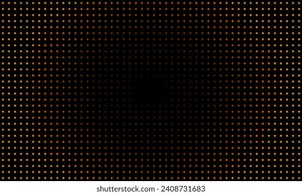 Resumen del fondo tecnológico de los años 70, puntos dorados borrosos en negro y espacio de copia en el centro, ilustración vectorial