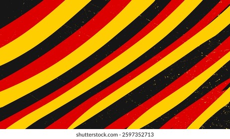 Abstract 70s vintage pattern in red yellow black color stripe with grunge texture. Germany flag color background