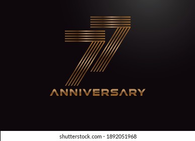 Abstract 77 Number Logo, Gold 77 number monogram line style, usable for anniversary and business logos, flat design logo template, vector illustration