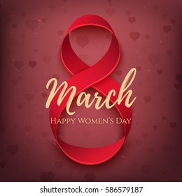 Abstract 8 March greeting card template with pink hearts. International Women's day background, invitation or brochure. Vector illustration.