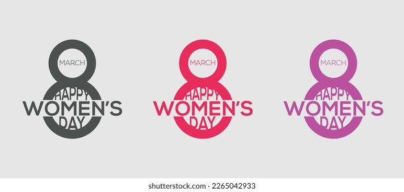 Abstract 8 march happy women's day logo with eight shape, happy women's day, love vector logo design, pink color, red color, black color logo design