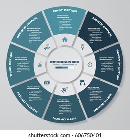 Abstract 8 Steps Circle, Wheel Infographic Elements. Vector Illustration.