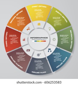 Abstract 8 steps circle/wheel infographis elements.Vector illustration.