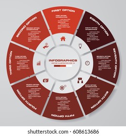 Abstract 8 steps circle/wheel infographis elements.Vector illustration.