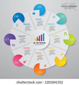 Abstract 8 steps cycle chart infographics elements. Vector illustration. EPS 10.