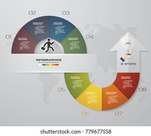 Abstract 8 steps infographis with arrow shape elements.Vector illustration.