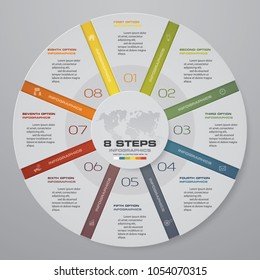 Abstract 8 steps modern pie chart infographics elements.Vector illustration. EPS 10.