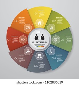 Abstract 8 steps modern pie chart infographics elements.Vector illustration.