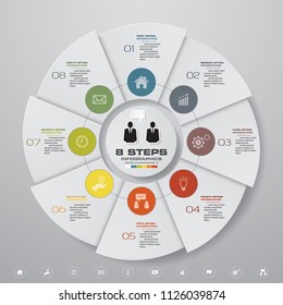 Abstract 8 steps modern pie chart infographics elements.Vector illustration.