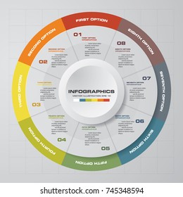 Abstract 8 steps modern pie chart infographics elements.Vector illustration.