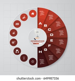 Abstract 8 steps pie chart infographics elements.Vector illustration.