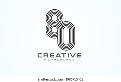 Resumen 80 Número Logotipo, número 80 estilo de línea monograma, utilizable para aniversario, negocios y logotipos, plantilla de logotipo de diseño plano, ilustración vectorial