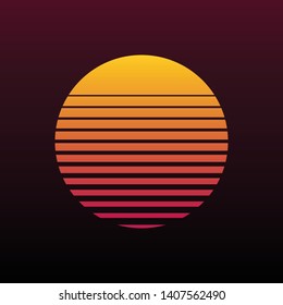 Abstract 80s retro background with sun illustration