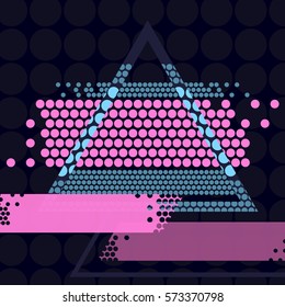 Abstract 80s retro background, triangle and dots.