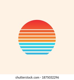 Abstract 80s Retro Gradient Sun. Abstract Retro Sunset. Vector Logo Design