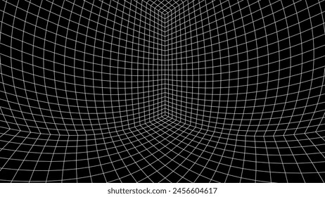 Abstract 80s styled computer background. Sci-fi architecture interior with retro lines. Synthwave or retrowave grid room.