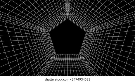 Abstract 80s styled computer background. Sci-fi architecture interior with retro lines. Synthwave or retrowave grid room.