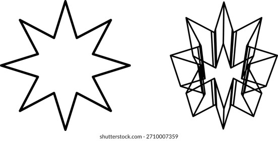Abstractas transformación de estrella de 8 puntas: forma plana para abrir la estructura poligonal.