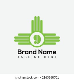 Abstract 9 letter modern initial logo design