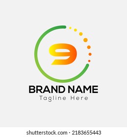 Abstract 9 letter modern initial logo design with bubble icon.