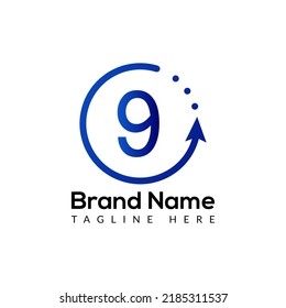 Abstract 9 letter modern initial arrow logo design template