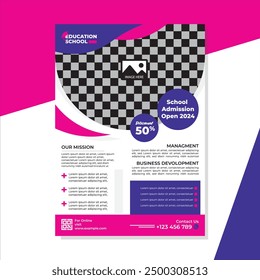 Abstract A4 Admission Flyer  Poster Design Template for School, College, Business, Creative Education, Corporate Enrolment, Junior Class Promotion, Marketing, Modern Layout, Vector Illustration