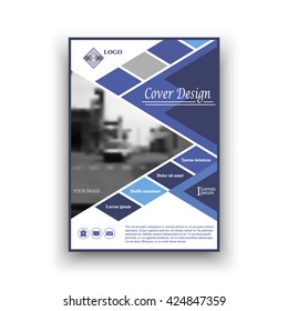 Abstract A4 blue cover with rhombus, examples of images, logo. Creative. Vector Illustration. Book design. Brochure title sheet. Brochure template layout. Geometric. EPS10. Annual report.