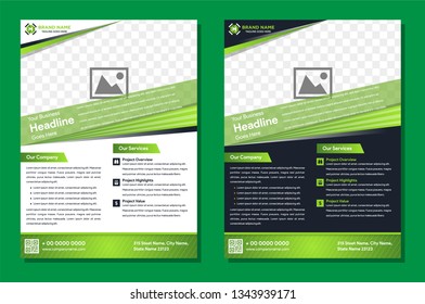 Abstract a4 brochure cover design. Template for banner text, ad business card, title sheet model set, info flyer font. Patch vector front page art. space of photo collage. Green color figure icon