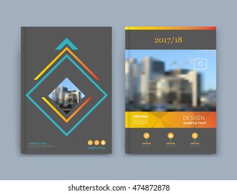 Abstract a4 brochure cover design. Text frame surface. Urban city view font. Black title sheet model. Vector front page. Ad banner texture. Blue square figure, yellow horizontal line icon. Flyer fiber