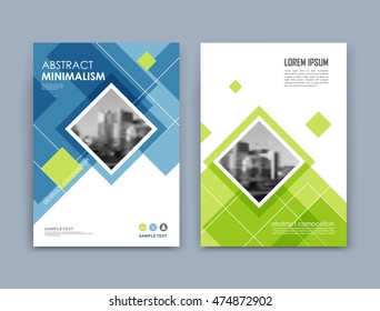 Abstract a4 brochure cover design. Text frame surface. Urban city view font. Blue, green, white title sheet model. Creative vector front page. Ad banner texture. Patch lozenge figure icon. Flyer fiber