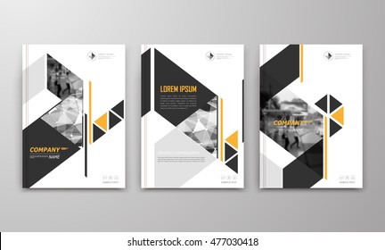 Abstract a4 brochure cover design. Text frame surface. Urban city view font. Title sheet model. Modern vector front page. Brand logo. Ad banner texture. Yellow triangle, arrow figure icon. Flyer fiber