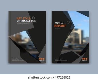 Abstract a4 brochure cover design. Text frame surface. Urban city view image font. Title sheet model set. Black vector front page. Brand logo. Info banner texture. Modern figure icon. Ad flyer fiber