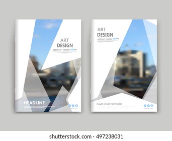 Abstract a4 brochure cover design. Text frame surface. Urban city view font. Title sheet model set. Modern vector front page. Brand logo. Info banner texture. Triangle figure icon. Ad flyer fiber