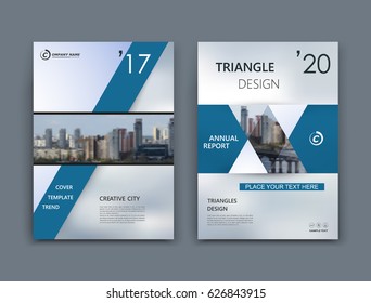 Abstract a4 brochure cover design. Templates for banner, business card, title sheet model set, flyer or ad text font. Modern vector front page art with urban city street texture. Triangles, lines icon