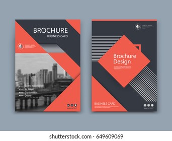 Abstract a4 brochure cover design. Template for banner text, ad business card, title sheet model set, info flyer font. Patch vector front page art with urban city river bridge. Red, black figures icon