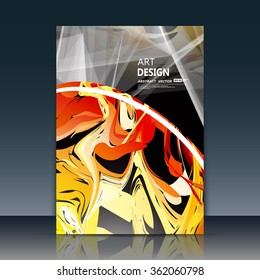 Abstract a4 brochure title sheet, swirl text frame icon, stain blotch deco, creative figure, curve line logo sign, paint blob, yellow, black, red firm banner form, blur blot, flier fashion, EPS10