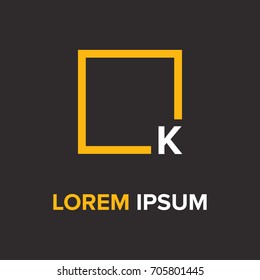 Abstract ABC letter logo. Letter K and a golden color square shape. Vector illustration for Business logo, icon and symbol.