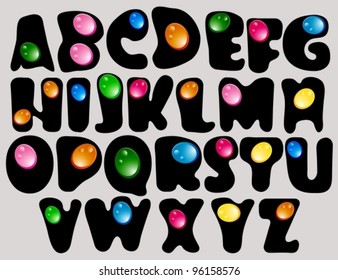 Abstract ABC,black alphabet with color drops, beautiful vector illustration