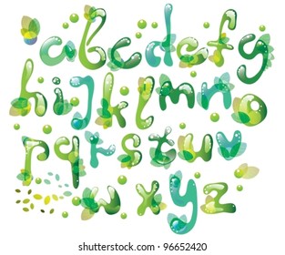 Abstract ABC,green alphabet with leaves,vector illustration