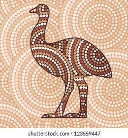 Abstract Aboriginal Emu Dot Painting In Vector Format.