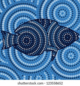 Abstract Aboriginal fish dot painting in vector format.