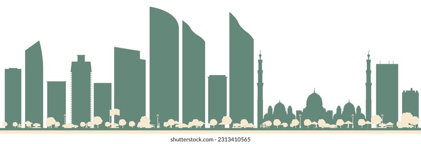 Abstract Abu Dhabi UAE City Skyline with Color Buildings. Business Travel and Tourism Concept with Modern Buildings. Vector Illustration.