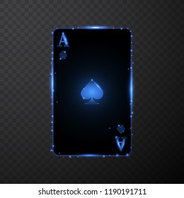 Abstract ace card with blue glowing effect on simple background