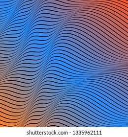 Abstract acid color wavy background, optical art, opart striped. Neon gradient. Vector waves, geometry line stripes