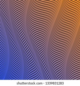 Abstract acid color wavy background, optical art, opart striped. Neon gradient. Vector waves, geometry line stripes