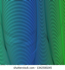 Abstract acid color wavy background, optical art, opart striped. Neon gradient. Vector waves, geometry line stripes