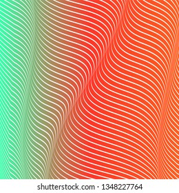 Abstract acid color wavy background, optical art, opart striped. Neon gradient, pastel shades. Vector waves, geometry line stripes